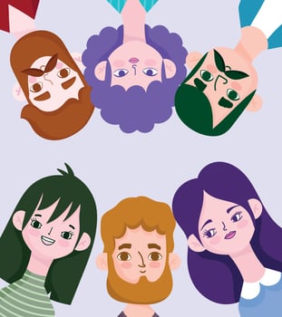 people avatar, happy men and women cartoon young portrait vector