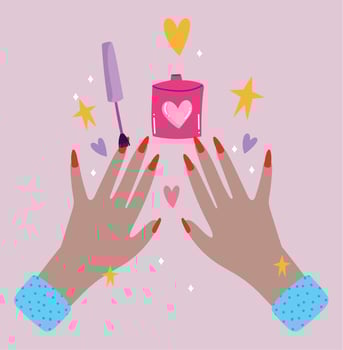 manicure, woman hands painting with red nail polish cartoon vector