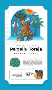Hand Drawn Famous Dance Culture Pagellu Dance Museum Ticket Vector from Toraja Regency