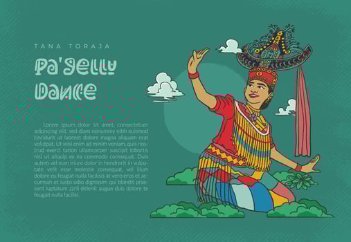 toraja pagellu dancer illustration hand drawn indonesian cultures for social media template or background vector