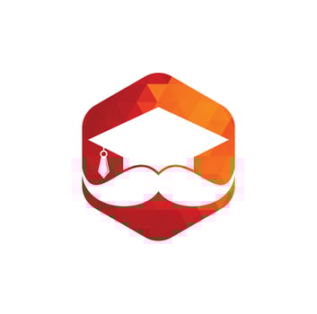 Strong education logo design template. Hat graduation with mustache icon design. vector