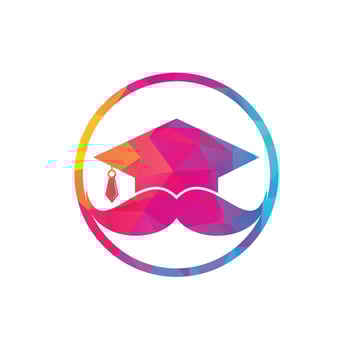 Strong education logo design template. Hat graduation with mustache icon design. vector