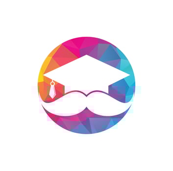 Strong education logo design template. Hat graduation with mustache icon design. vector