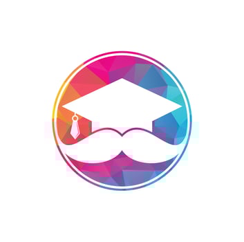Strong education logo design template. Hat graduation with mustache icon design. vector