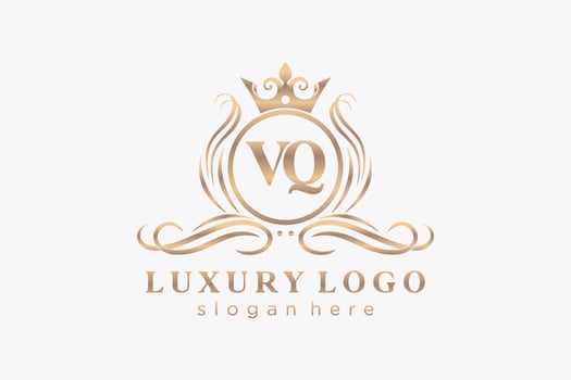 Initial VQ Letter Royal Luxury Logo template in vector art for Restaurant, Royalty, Boutique, Cafe, Hotel, Heraldic, Jewelry, Fashion and other vector illustration.