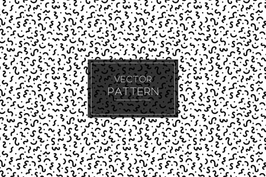 Memphis squiggly line shapes seamless repeat vector pattern in black and white background