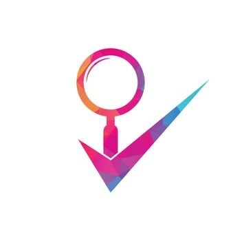 Check and magnifying glass logo design. Magnifying glass logo check mark vector. Best search logo icon vector
