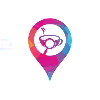 Search Coffee map pin shape concept logo template design vector. Coffee magnifying glass logo template Vector. vector