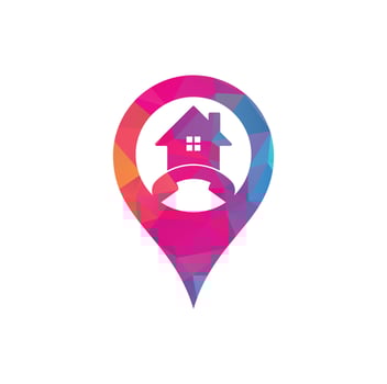 House Call map pin shape concept Logo Design template. Telephone house logo design Vector. vector