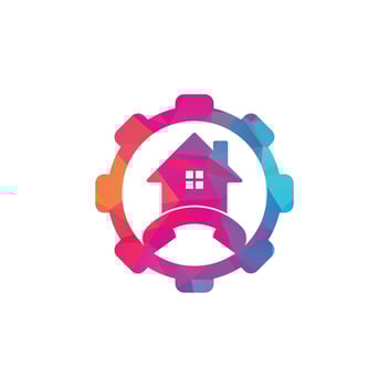 House Call gear shape concept Logo Design template. Telephone house logo design Vector. vector