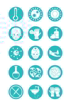 virus covid 19 pandemic respiratory illness icons set line style vector