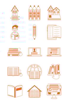 home education school learn supplies icons set line color style icon vector