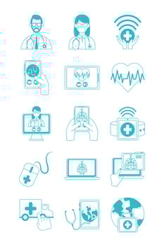 online doctor, physician technology consultant medical icons set, line style icon vector
