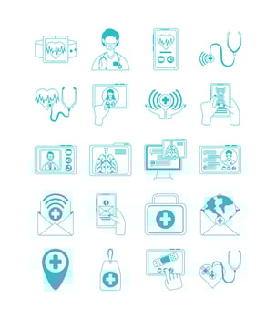 online doctor, physician technology consultant medical icons set, line style icon vector