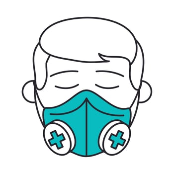 covid 19 coronavirus, man wearing medical mask N95 prevention spread outbreak disease pandemic line and fill style icon vector