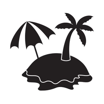 summer travel and vacation island beach umbrella in silhouette style isolated icon vector