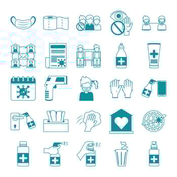 covid 19 coronavirus, prevention outbreak disease pandemic virus icons set line design icon vector
