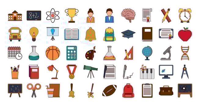 school education knowledge elements flat icons set with shadow vector