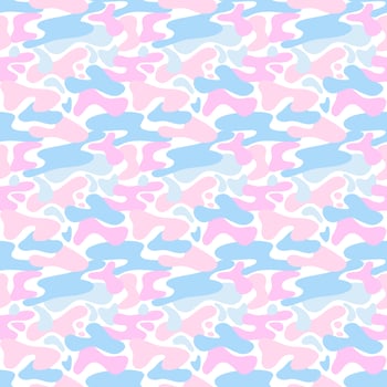 Fashion camouflage pattern, bright blue and pink color, flat seamless pattern. vector