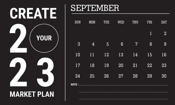 Vector illustration of 2023 calendar year. September 2023 calendar template. Black and white calendar design. Eps10 Vector