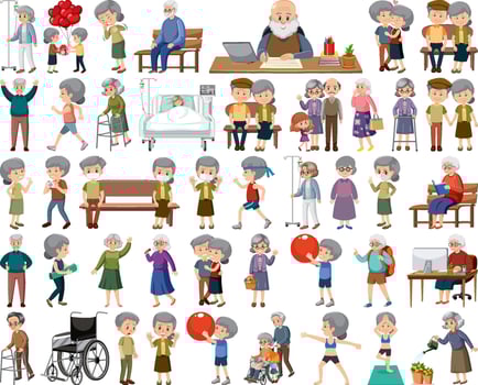 Collection of elderly people icons vector