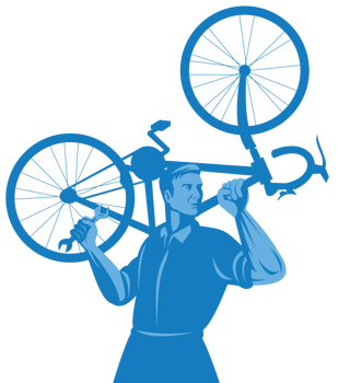 cyclist mechanic holding spanner and carry bicycle png