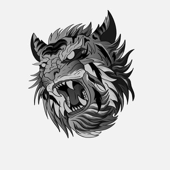 Black and white tiger japan style tattoo print design for t-shirt. . Vector illustration for coloring book, t-shirts, tattoo art, boho design, posters, textiles. Isolated vector illustration