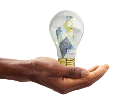 Black Hand holding 3d rendered Kuwaiti dinar note inside transparent light bulb, creative thinking. Making money by solving problem. Having idea concept png