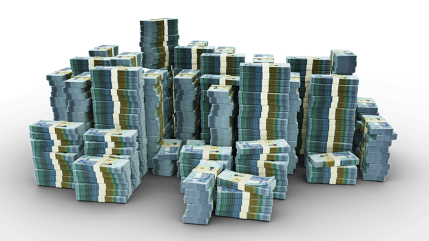 Big stack of Kuwaiti dinar notes. A lot of money isolated on transparent background. 3d rendering of bundles of cash png