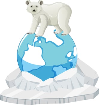 Polar bear on earth on white background vector