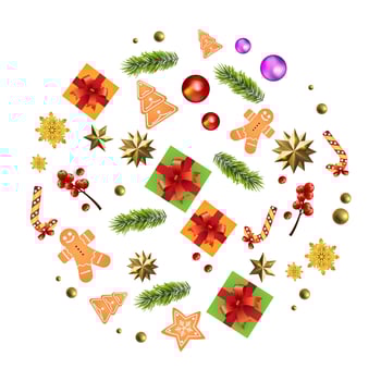 Christmas background with composition and decoration elements. vector