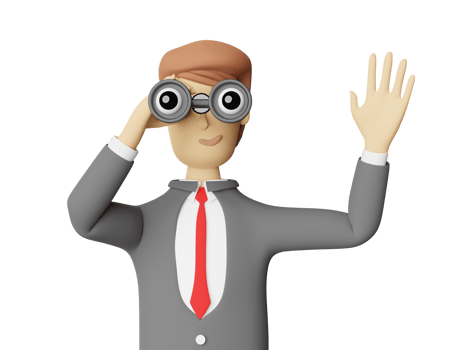 cartoon character businessman hand holds binocular isolated. 3d illustration or 3d render png