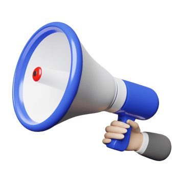 3d businessman hands holding blue megaphone or hand speaker isolated. online marketing shopping, promotion news for social media networks concept, 3d render illustration png