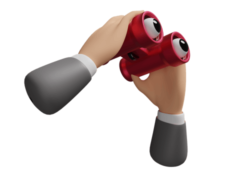 cartoon character businessman hand holds red binocular isolated. 3d illustration or 3d render png