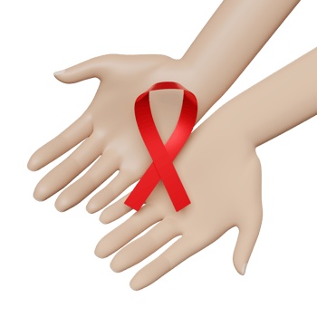 cartoon hands holding red ribbon with isolated. world AIDS day with hiv awareness concept ,3d render illustration png