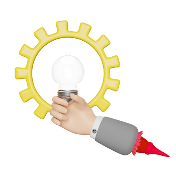 cartoon businessman hand holding light bulb with gear isolated. Business idea concept, 3d render illustration png