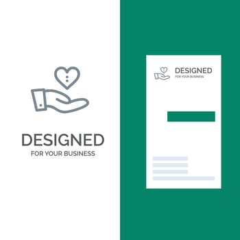 Charity Donation Giving Hand Love Grey Logo Design and Business Card Template vector
