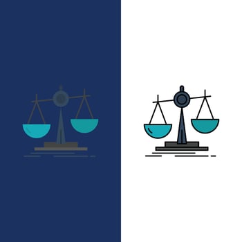 Balance Law Loss Profit   Icons Flat and Line Filled Icon Set Vector Blue Background