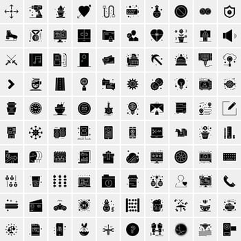 Set of 100 Universal Solid Icons vector