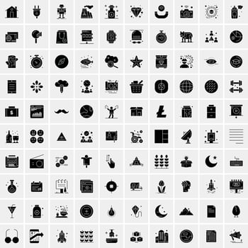 100 Business Icon Solid Glyph Vector Illustration