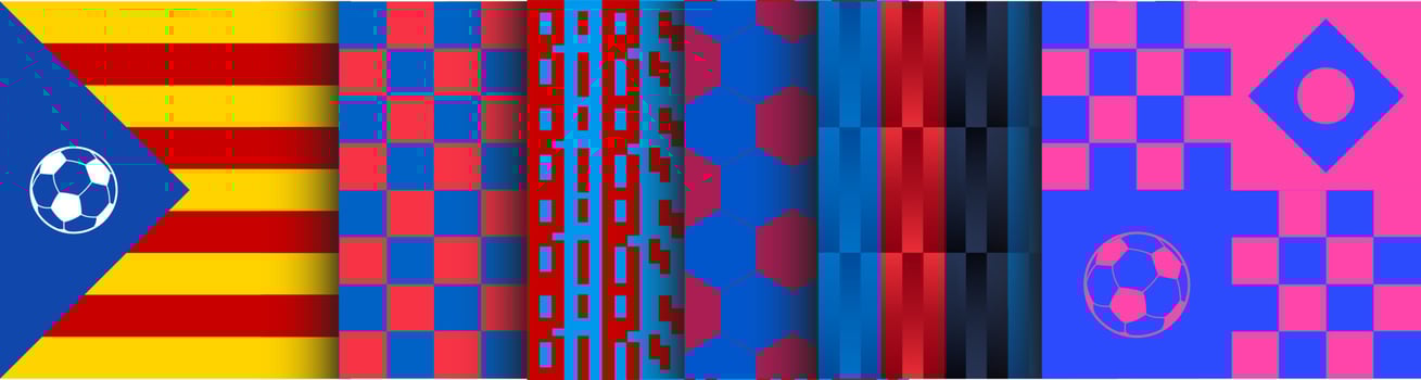 Collection of Football Seamless Paterns for Barcelona Fans. Catalonia style textures. Soccer textiles for match jersey. Shirt graphics for apparel vector