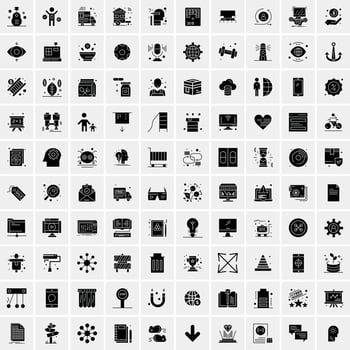 100 Business Icon Solid Glyph Vector Illustration