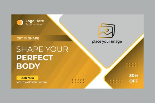 Fitness gym youtube thumbnail template design.gym Fitness training class thumbnail design for any videos vector