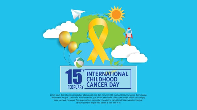 Childhood cancer awareness banner with yellow ribbon symbol. vector