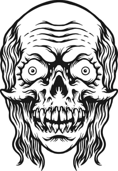 Scary Head Monster Skeleton Monochrome vector