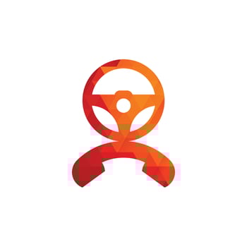 Drive call vector logo design. Steering wheel and phone symbol or icon.