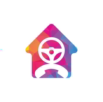 Drive call home shape concept vector logo design. Steering wheel and phone symbol or icon