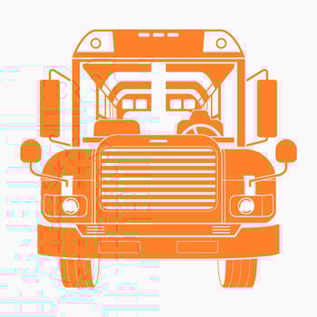Editable Isolated Flat Monochrome Front View School Bus Vector Illustration With Orange Color for School and Education or Transportation Design