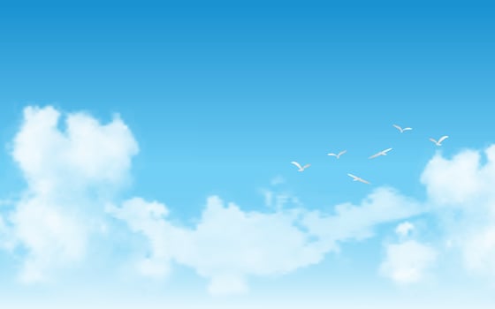 Realistic blue sky with flying birds vector