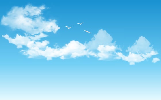 Realistic blue sky with flying birds vector